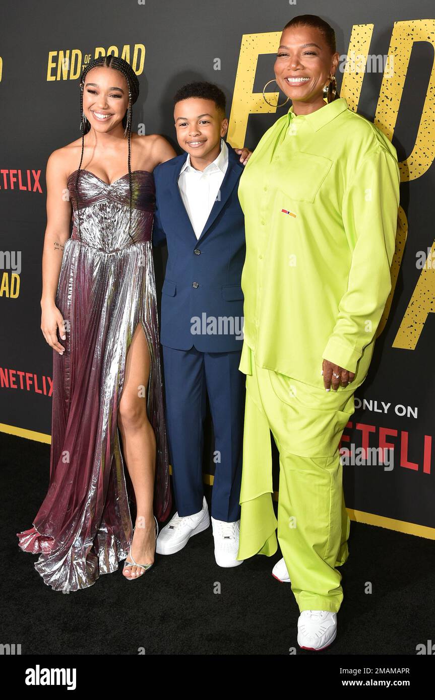 Mychala Faith Lee, from left, Shaun Dixon and Queen Latifah arrives at