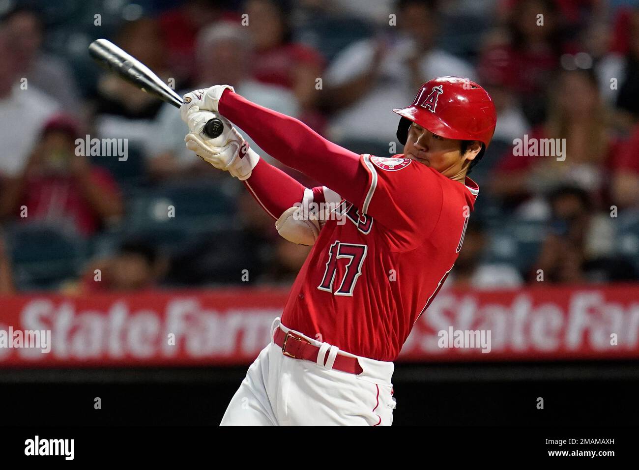 The Nike logo is stitched on the pants of Los Angeles Angels designated  hitter Shohei Ohtani during the first inning of a baseball game against the  Baltimore Orioles, Saturday, July 9, 2022