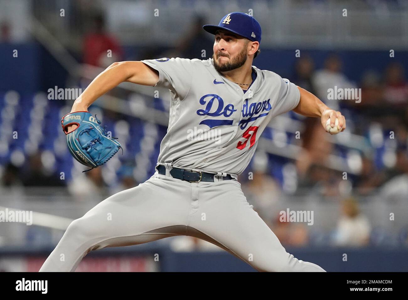 Los Angeles Dodgers relief pitcher Alex Vesia (51) aims a pitch during a  baseball game against the Miami Marlins, Sunday, Aug. 28, 2022, in Miami.  (AP Photo/Marta Lavandier Stock Photo - Alamy