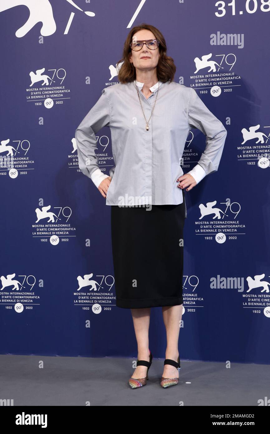 Director Joanna Hogg poses for photographers at the photo call for the film 'The Eternal Daughter' during the 79th edition of the Venice Film Festival in Venice, Italy, Tuesday, Sept. 6, 2022. (Photo by Joel C Ryan/Invision/AP) Stock Photo