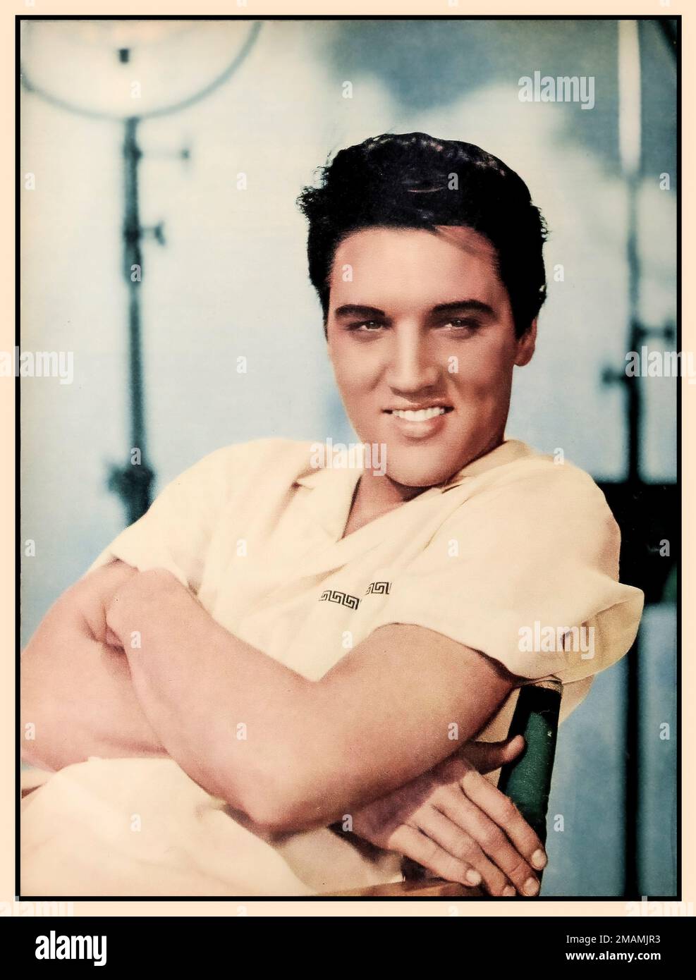 Elvis Presley Hollywood Promotioal Portrait Still of Elvis Presley printed at the time he was leaving to join the army. Elvis Presley relaxed informal stills portrait on the 1958 set of King Creole ©️Paramount Studios  Date 1 June 1958 Stock Photo