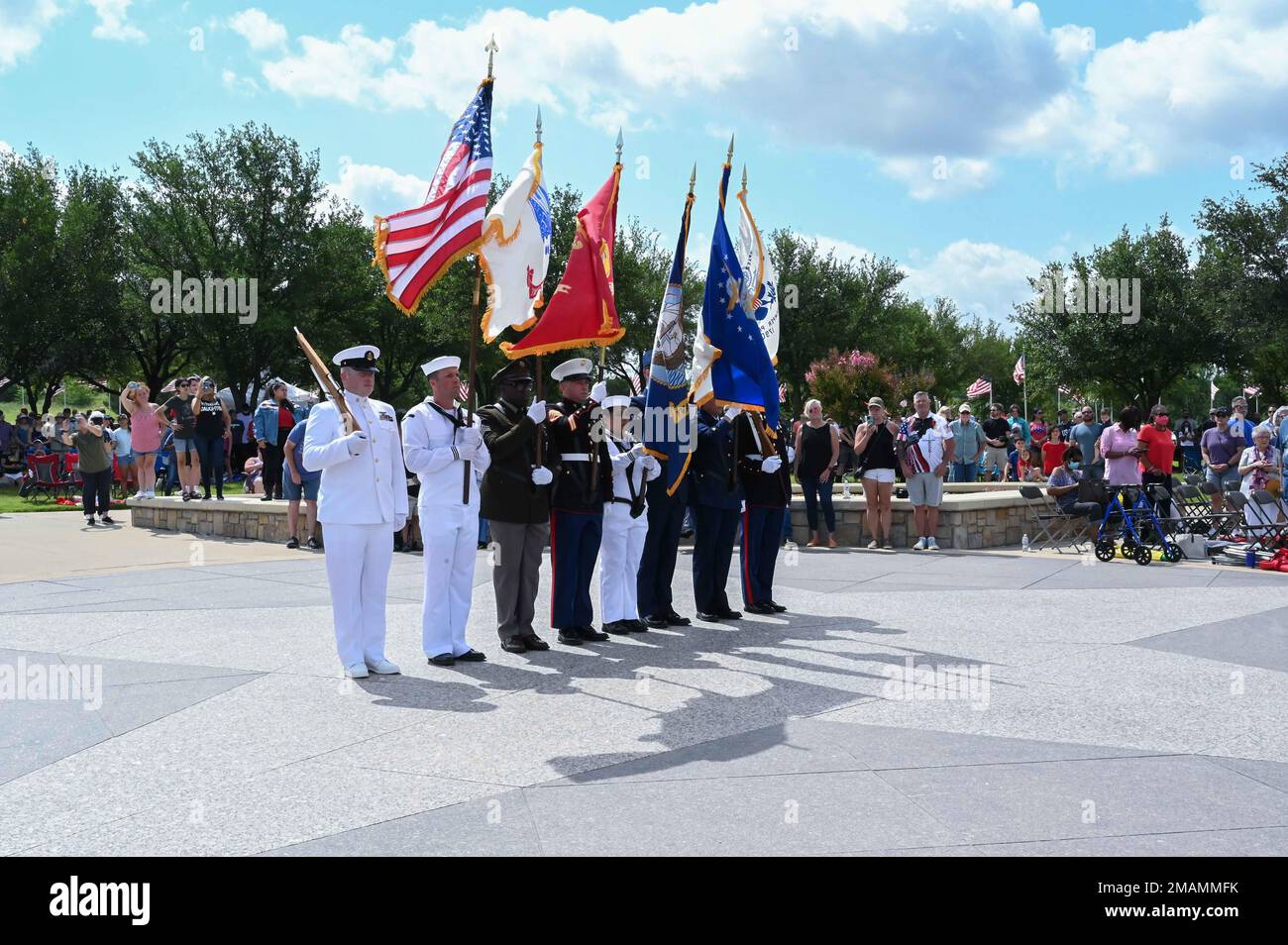 Military members with the Joint Color Guard from NAS Fort Worth JRB