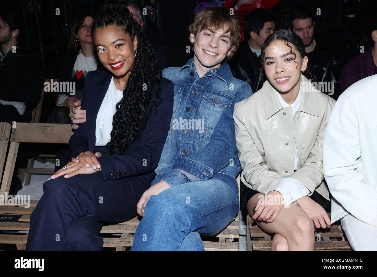 Paris, France. 19th Jan, 2023. Jaz Sinclair, Ross Lynch and Antonia Gentry attending the AMI - Alexandre Mattiussi Frontrow at the Paris Fashion Week - Menswear Fall-Winter 2023 as part of Paris Fashion Week on January 19, 2023 in Paris, France. Photo by Jerome Dominé/ABACAPRESS.COM Credit: Abaca Press/Alamy Live News Stock Photo