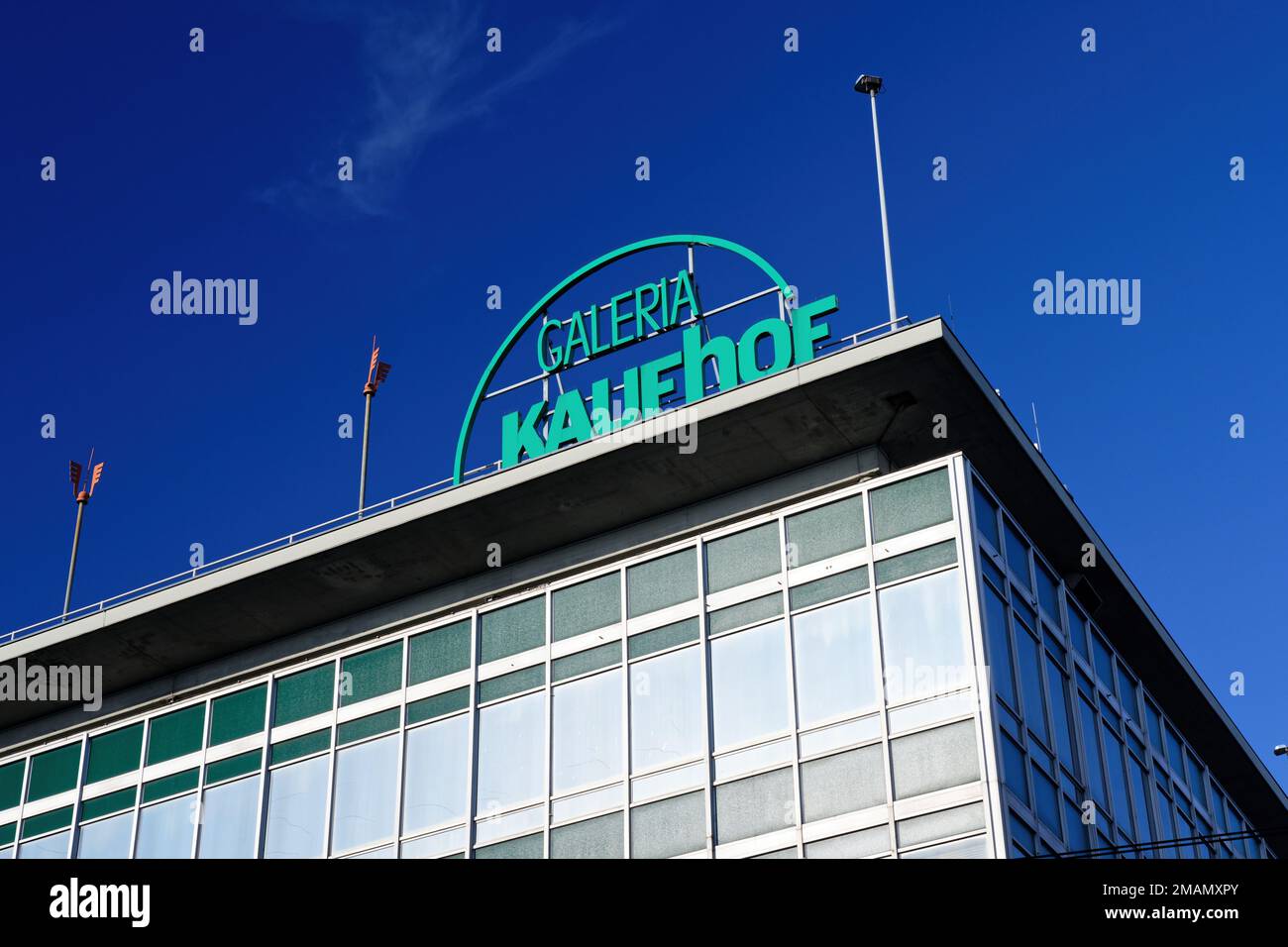 Cologne, Germany, January 18, 2023:  Galeria Kaufhof advertising sign on the roof of the shopping center in cologne Stock Photo