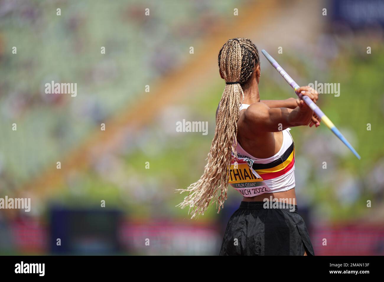 Nafissatou Thiam participating in the Javelin Throw at the 2022