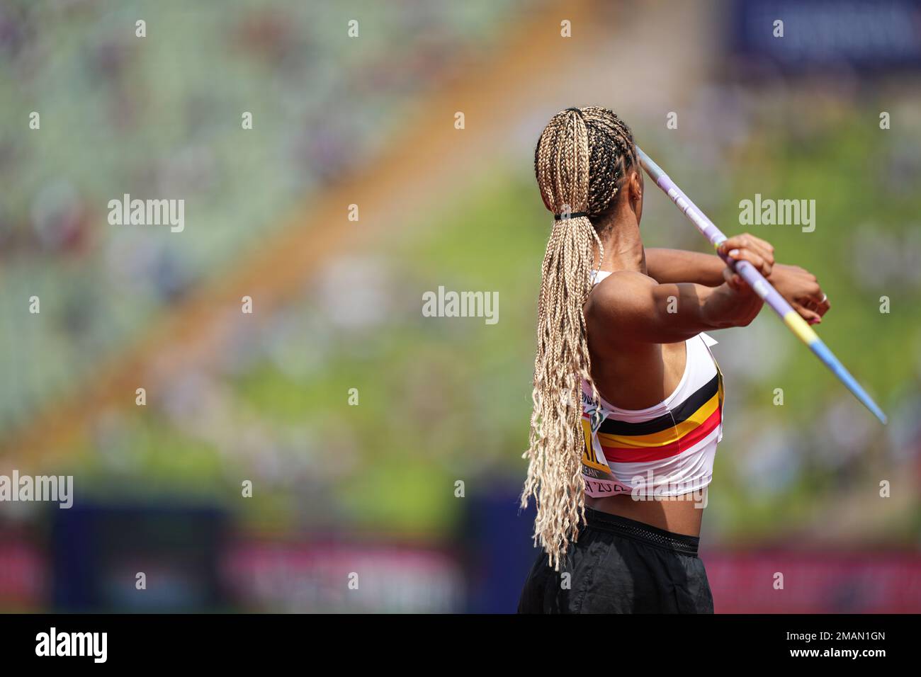 Nafissatou Thiam participating in the Javelin Throw at the 2022