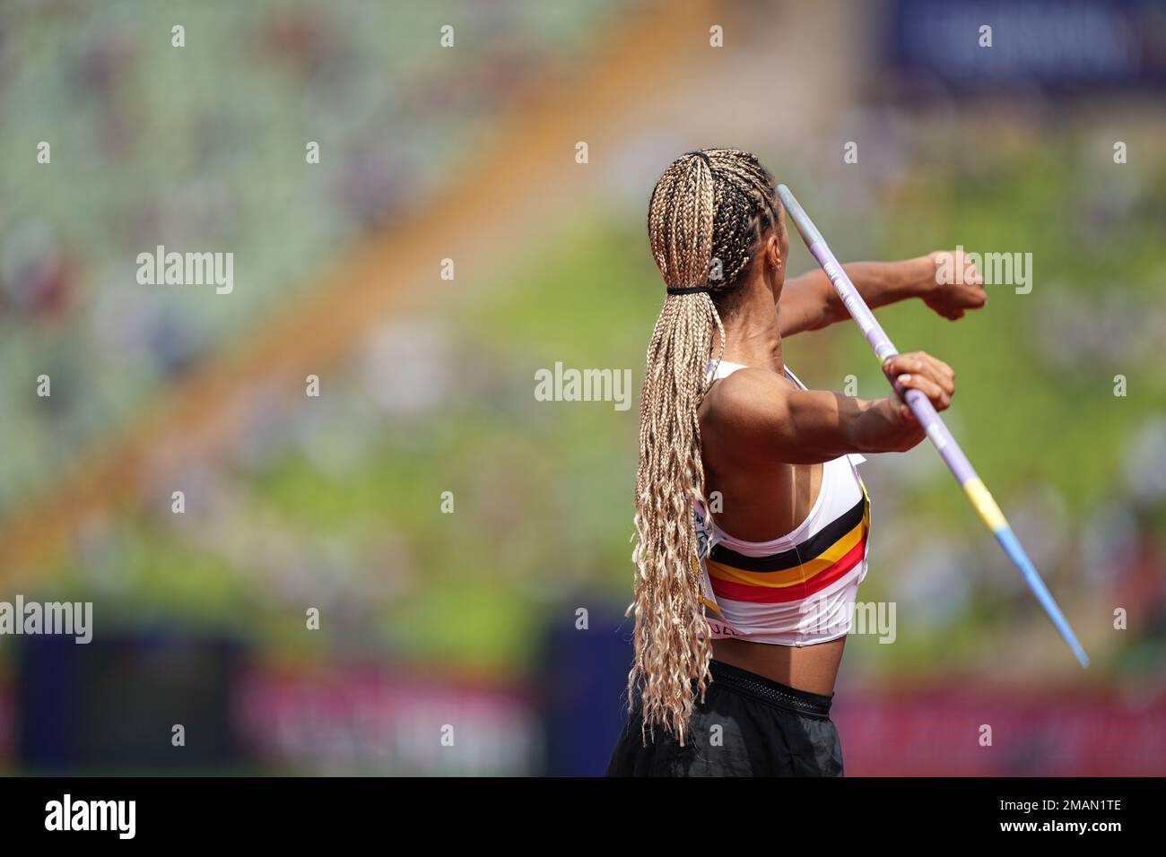 Nafissatou Thiam participating in the Javelin Throw at the 2022