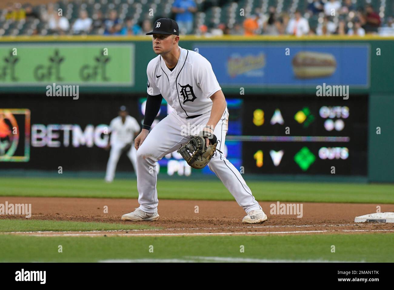 Detroit Tigers first baseman Spencer Torkelson (20) prepares for the game  against the Colorado Rockies. The