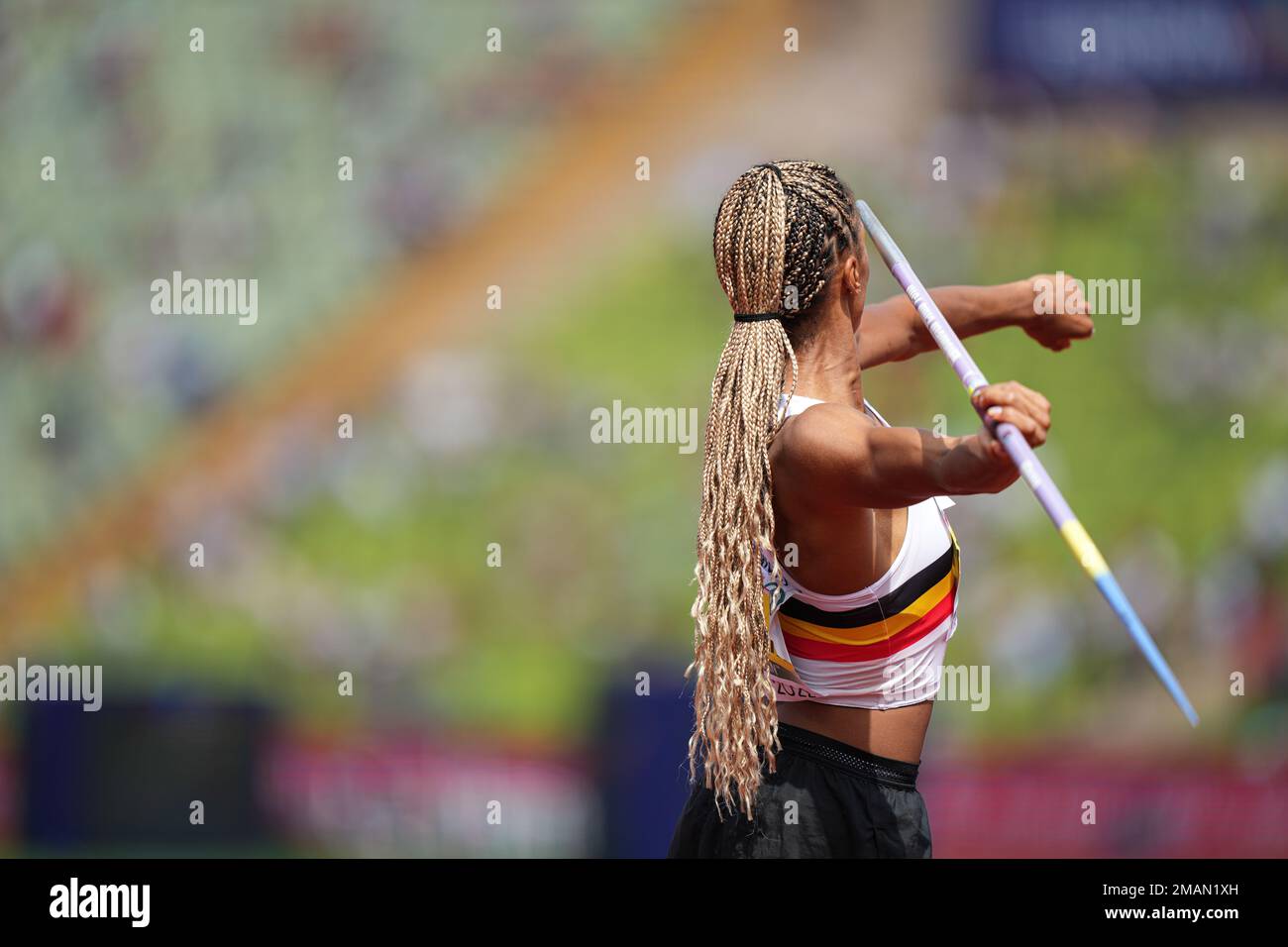 Nafissatou Thiam participating in the Javelin Throw at the 2022