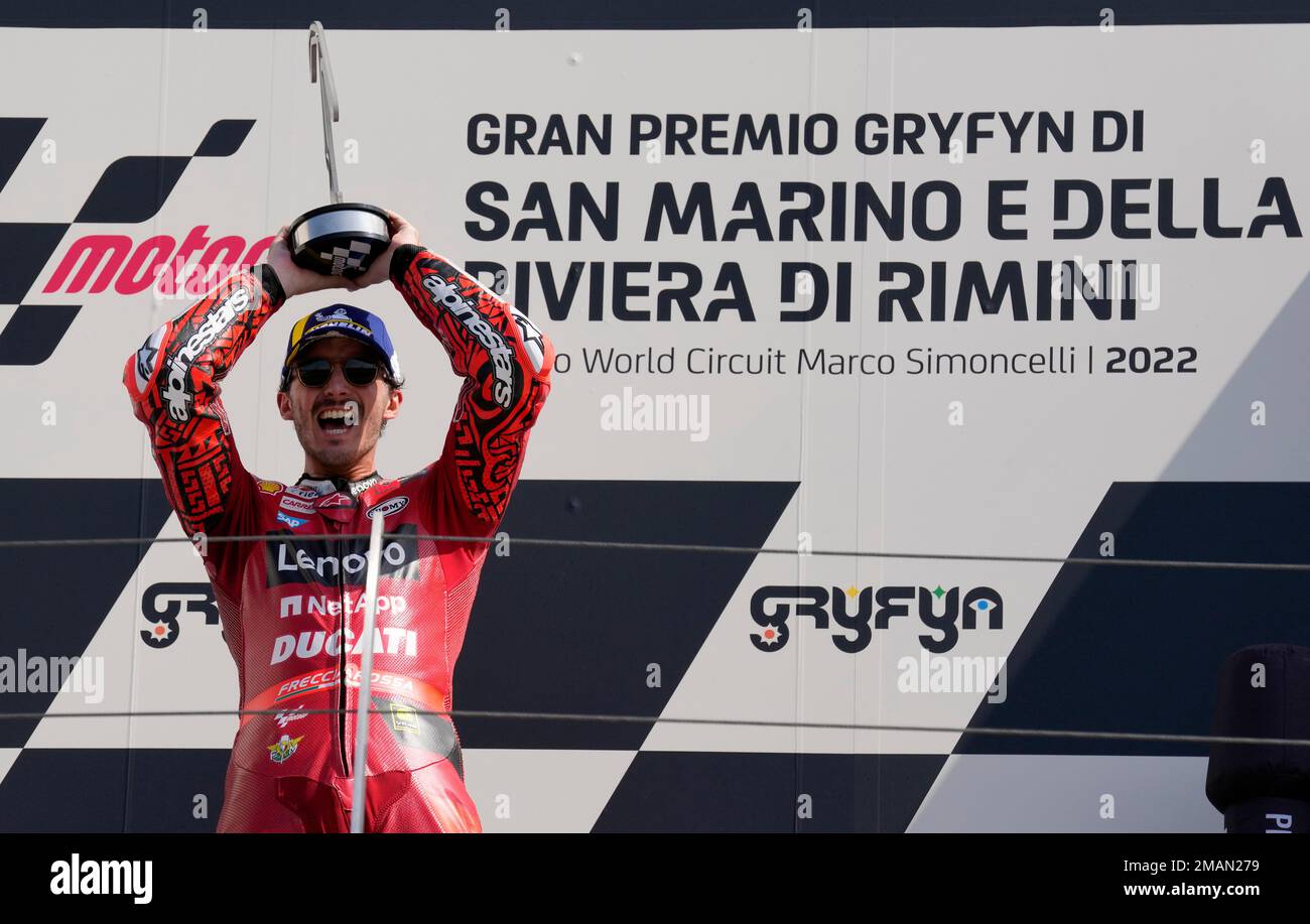 Italian rider Francesco Bagnaia of the Ducati Lenovo Team celebrates ...
