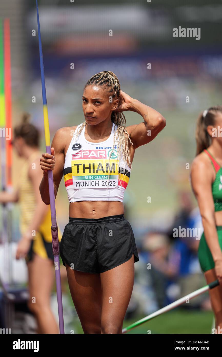 Nafissatou Thiam participating in the Javelin Throw at the 2022