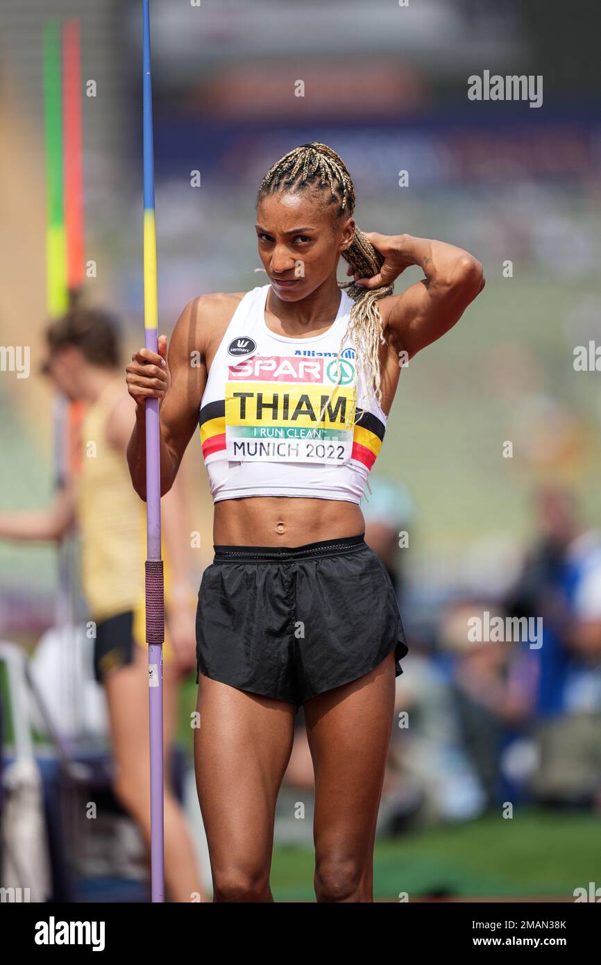 Nafissatou Thiam participating in the Javelin Throw at the 2022
