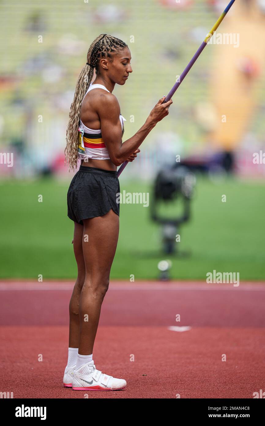 Nafissatou Thiam participating in the Javelin Throw at the 2022