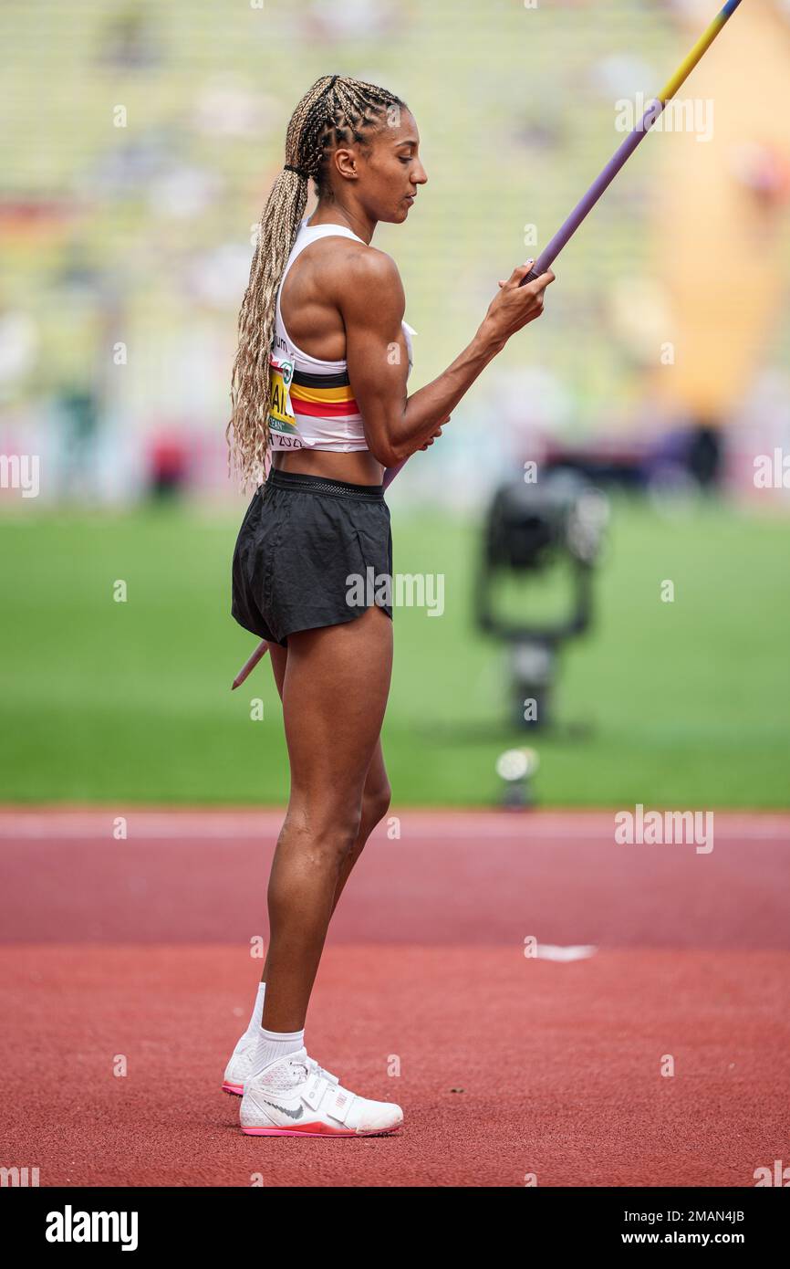 Nafissatou Thiam participating in the Javelin Throw at the 2022