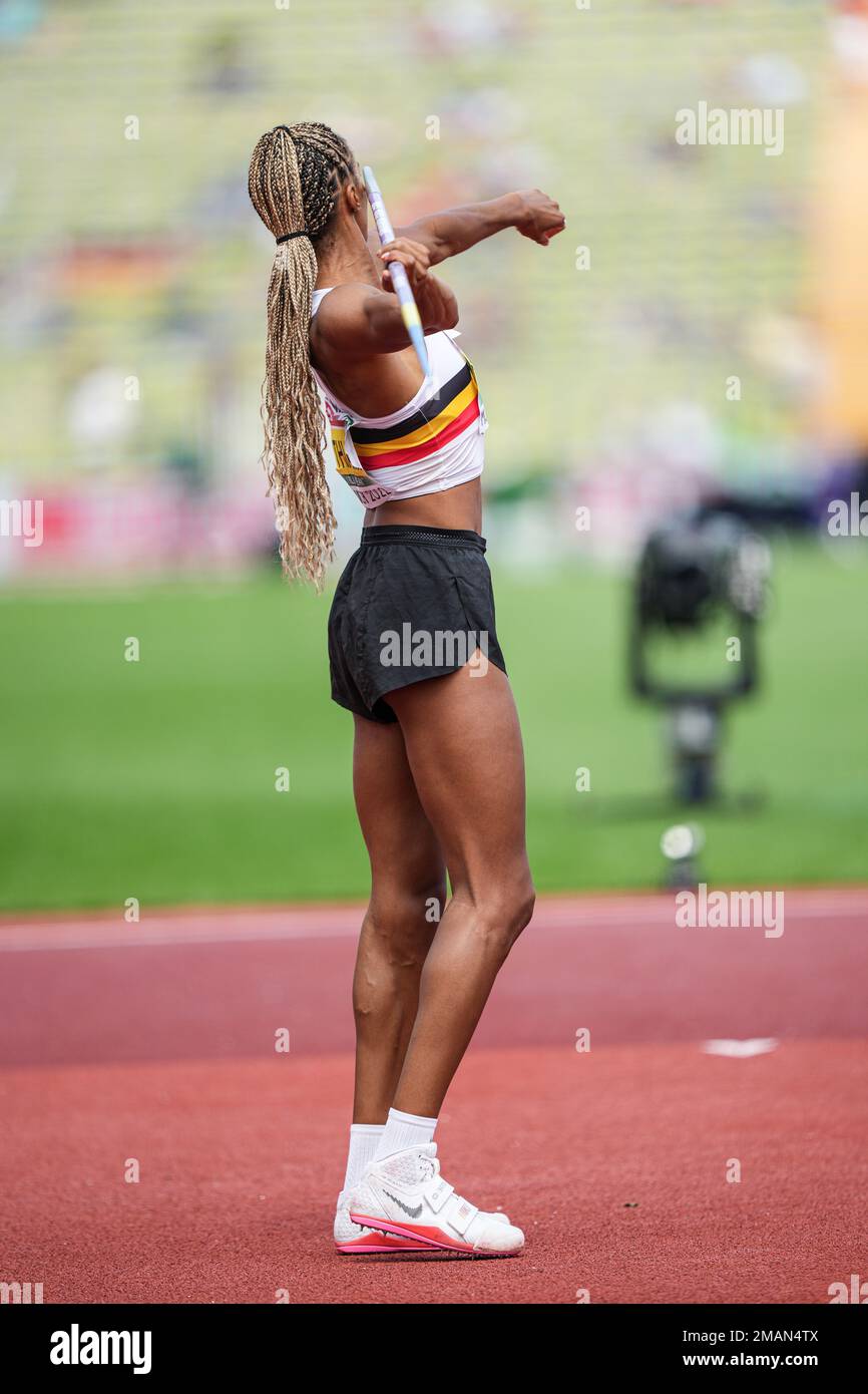 Nafissatou Thiam participating in the Javelin Throw at the 2022