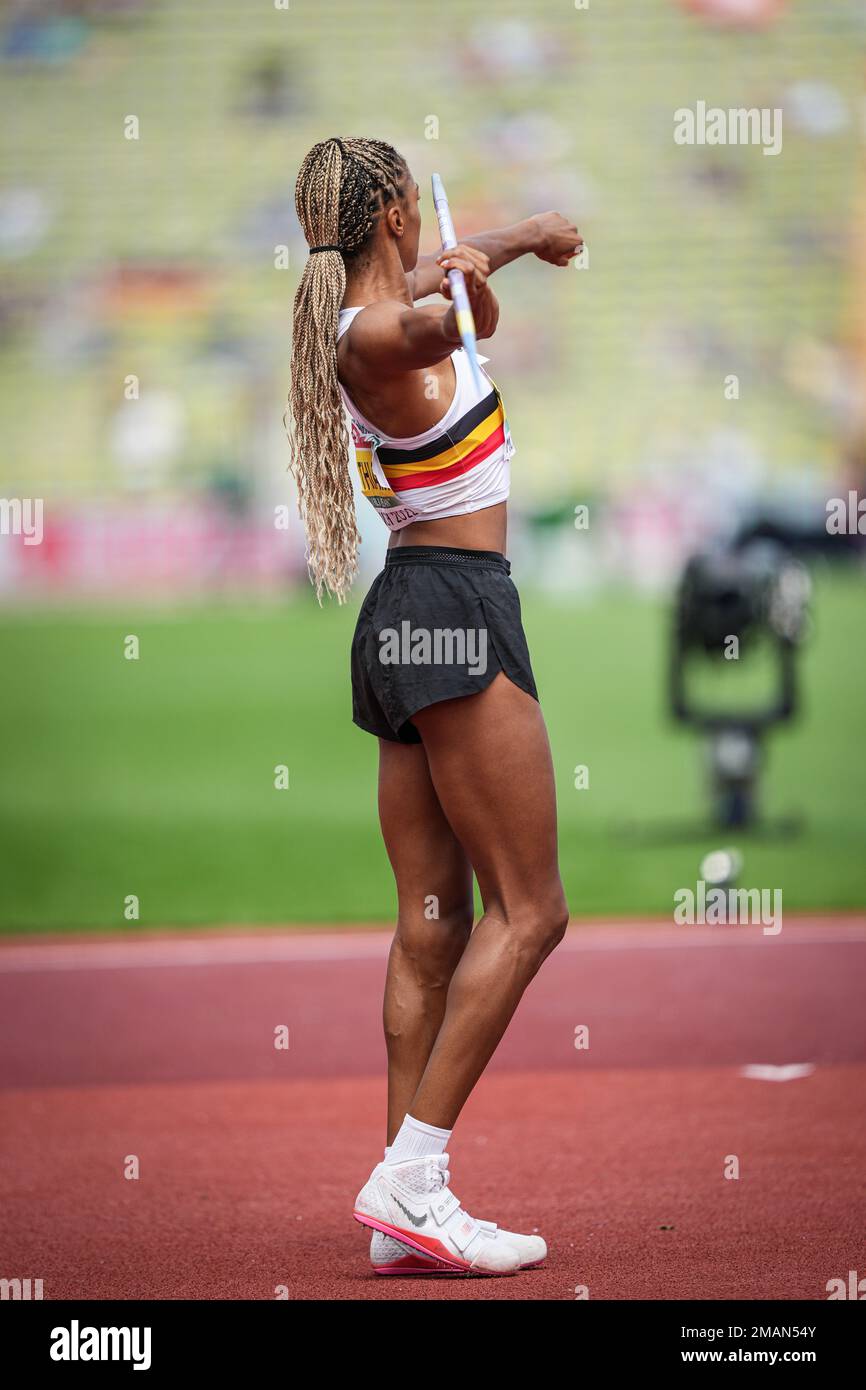 Nafissatou Thiam participating in the Javelin Throw at the 2022