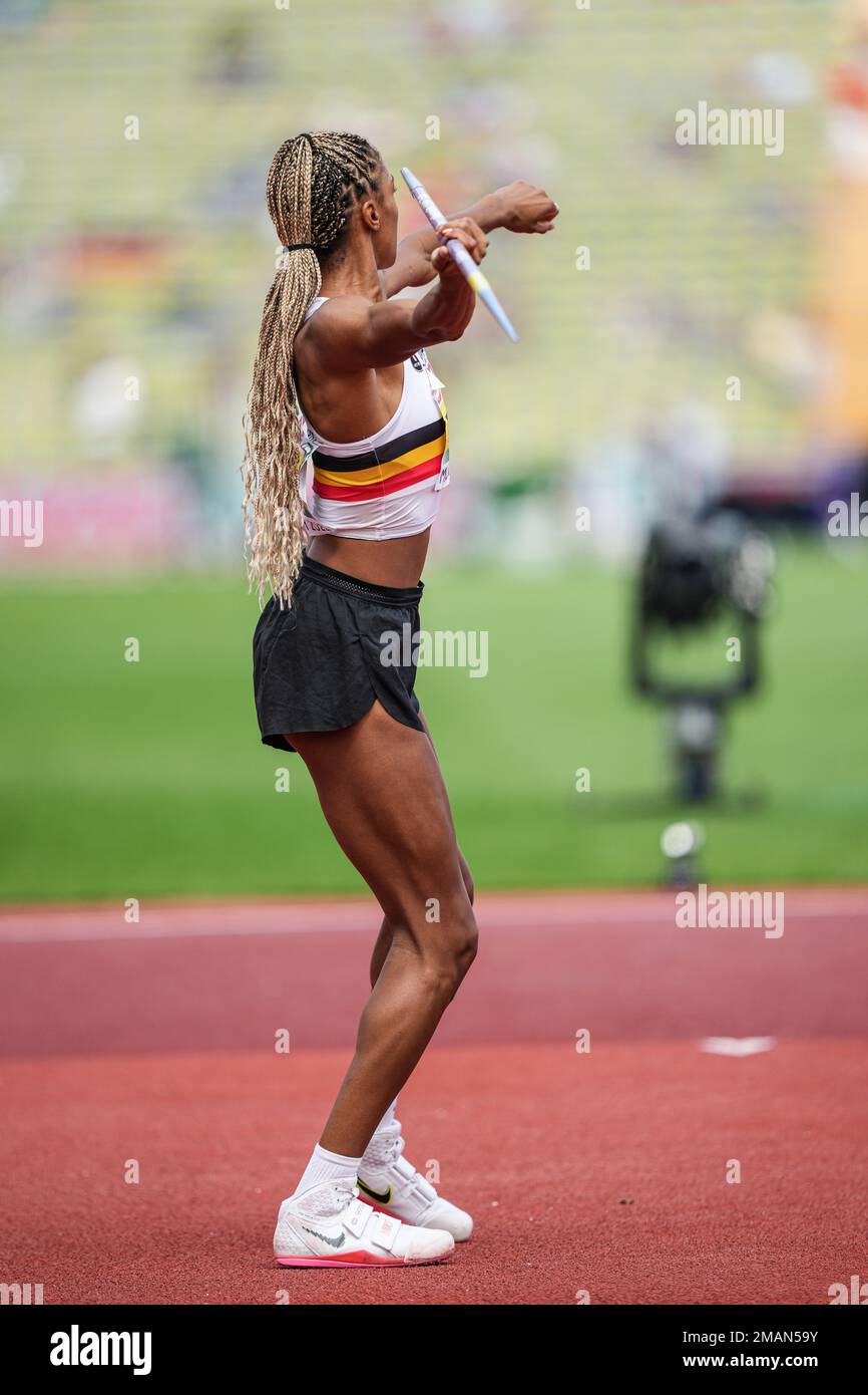 Nafissatou Thiam participating in the Javelin Throw at the 2022