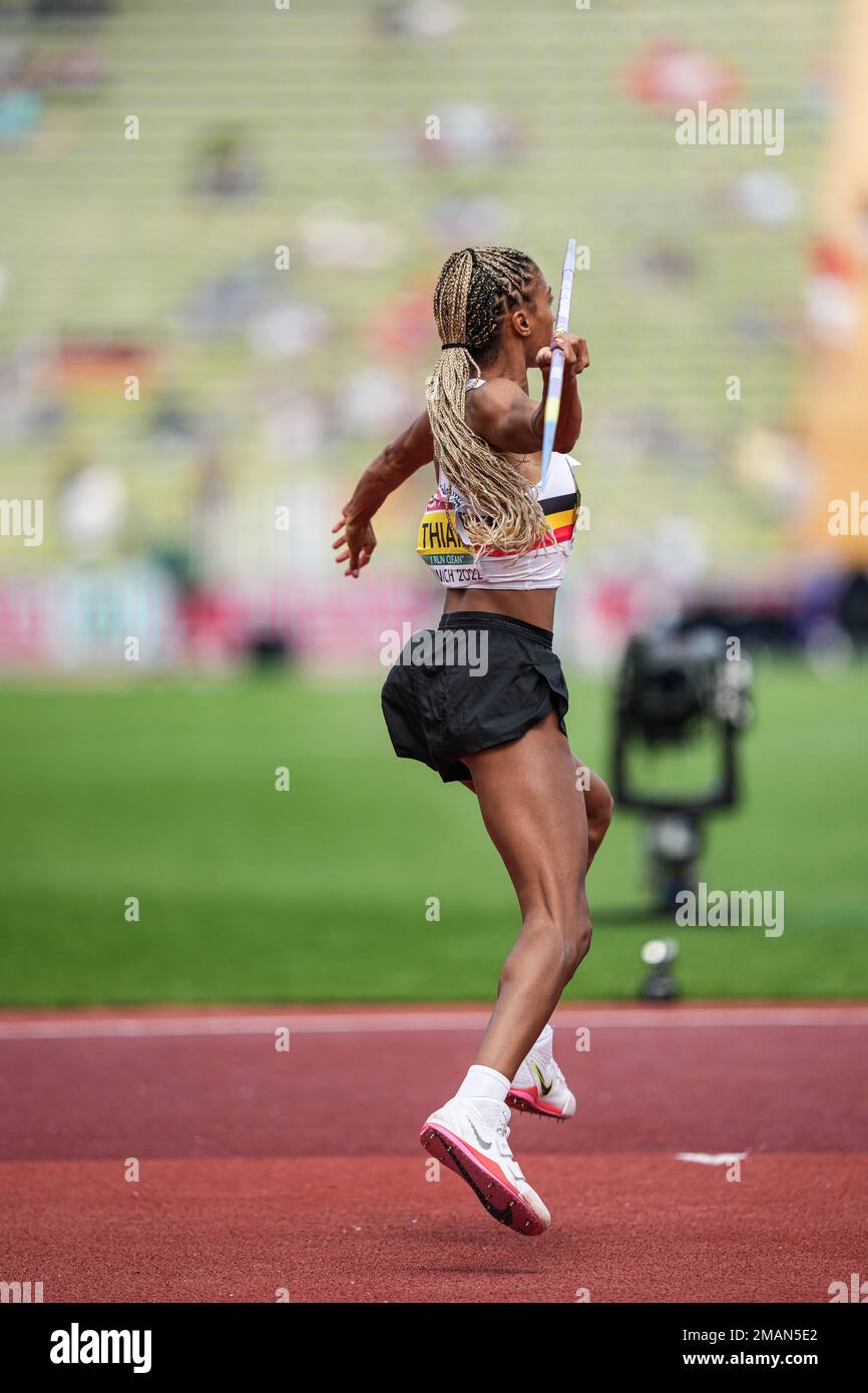 Nafissatou Thiam participating in the Javelin Throw at the 2022