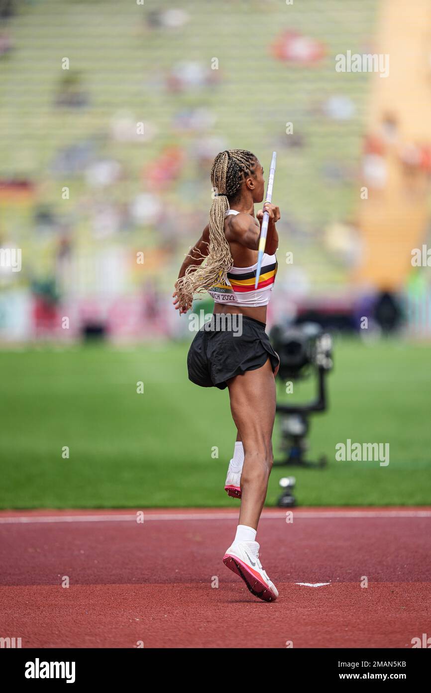 Nafissatou Thiam participating in the Javelin Throw at the 2022