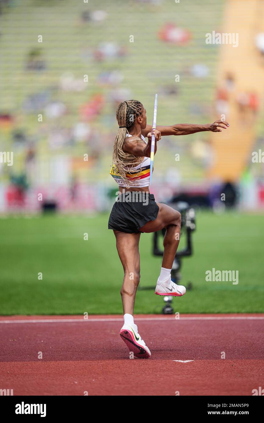 Nafissatou Thiam participating in the Javelin Throw at the 2022