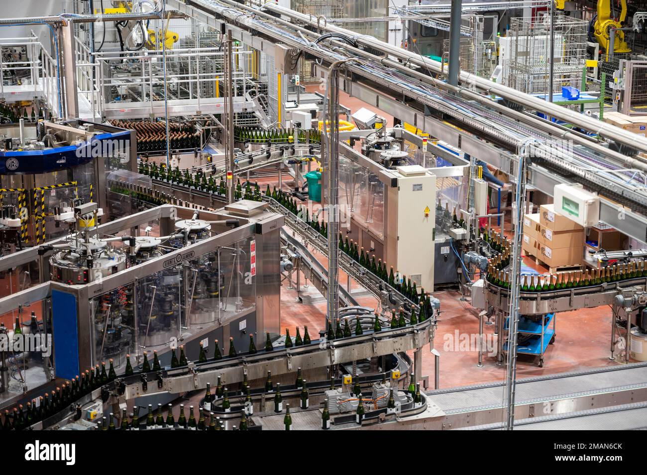 Production of cremant sparkling wine in Burgundy, France. Automatically