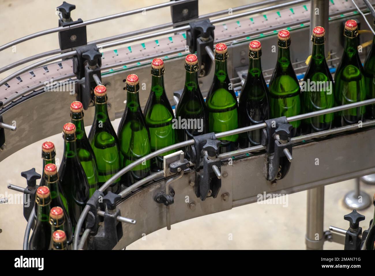 Production of cremant sparkling wine in Burgundy, France. Automatically