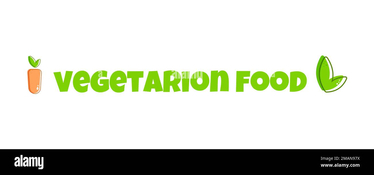 Vegetarian in simple style on white background. Healthy vegan food. Carrot. Green natural background. Healthy eating. Vegetarian food. Organic vegetable banner. Vector illustration Stock Vector