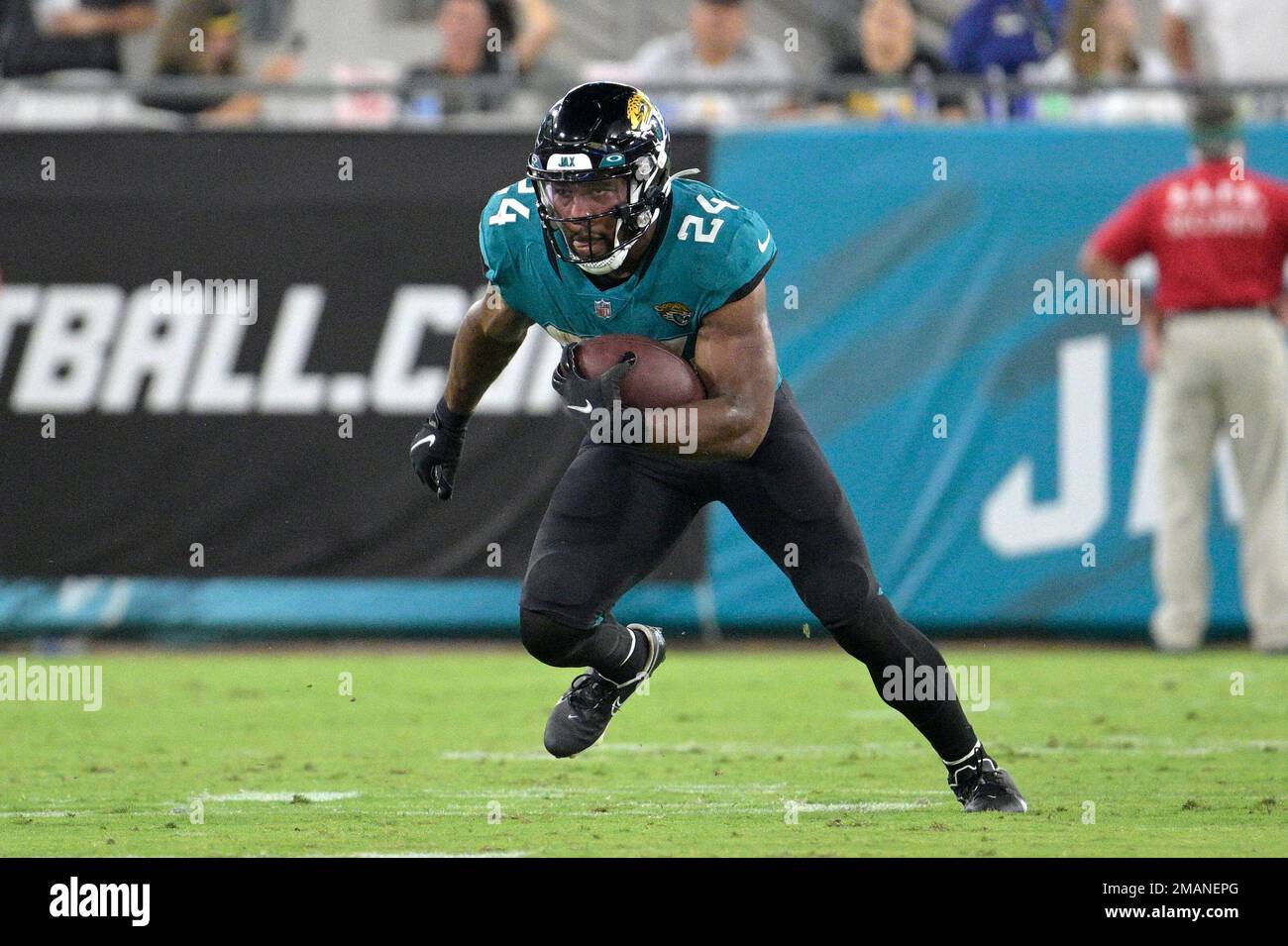 Jacksonville Jaguars running back Snoop Conner (24) rushes for yardage  during the first half of a preseason NFL football game against the  Pittsburgh Steelers, Saturday, Aug. 20, 2022, in Jacksonville, Fla. (AP
