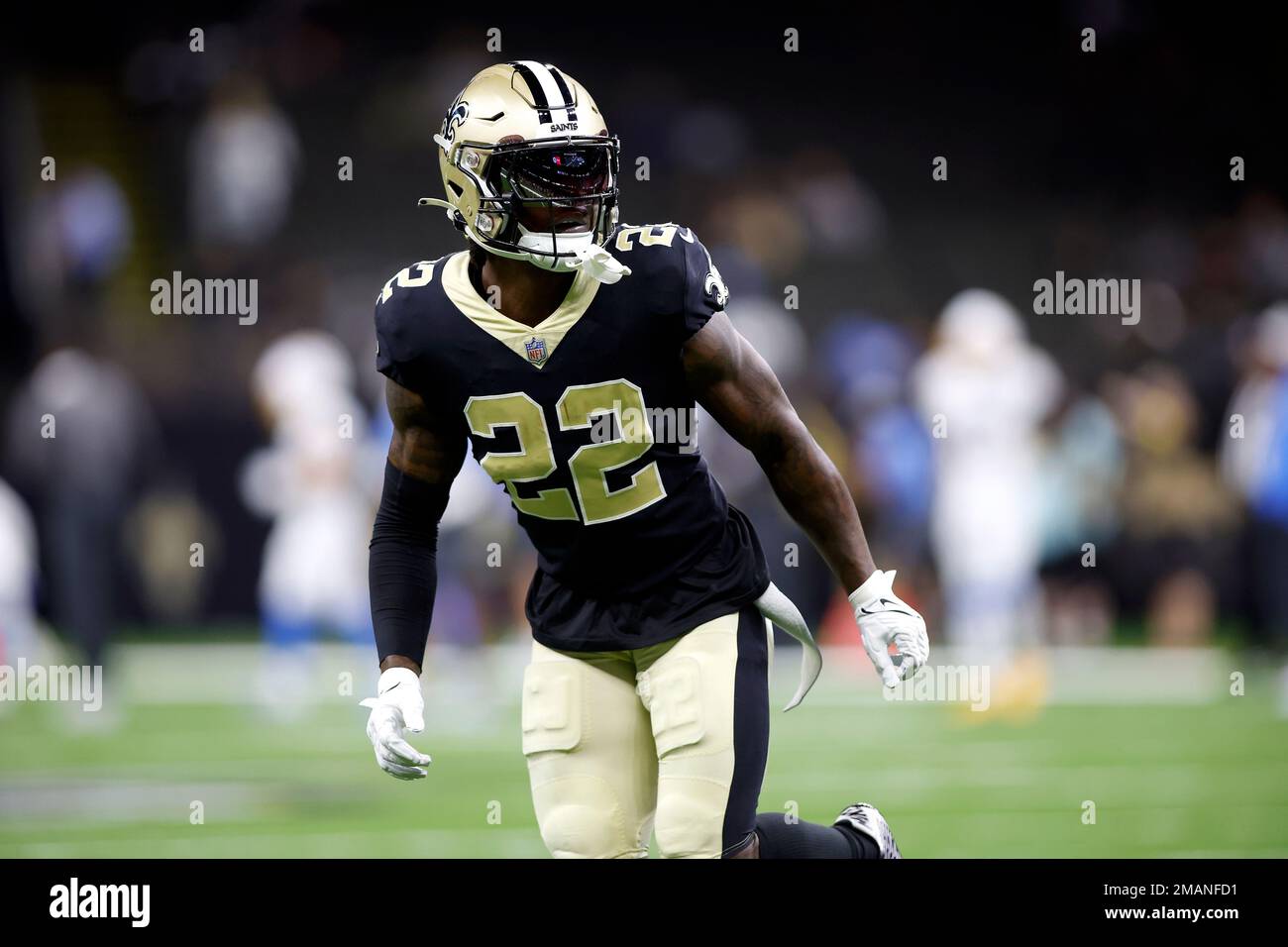 New Orleans Saints safety C.J. Gardner-Johnson (22) warms up prior