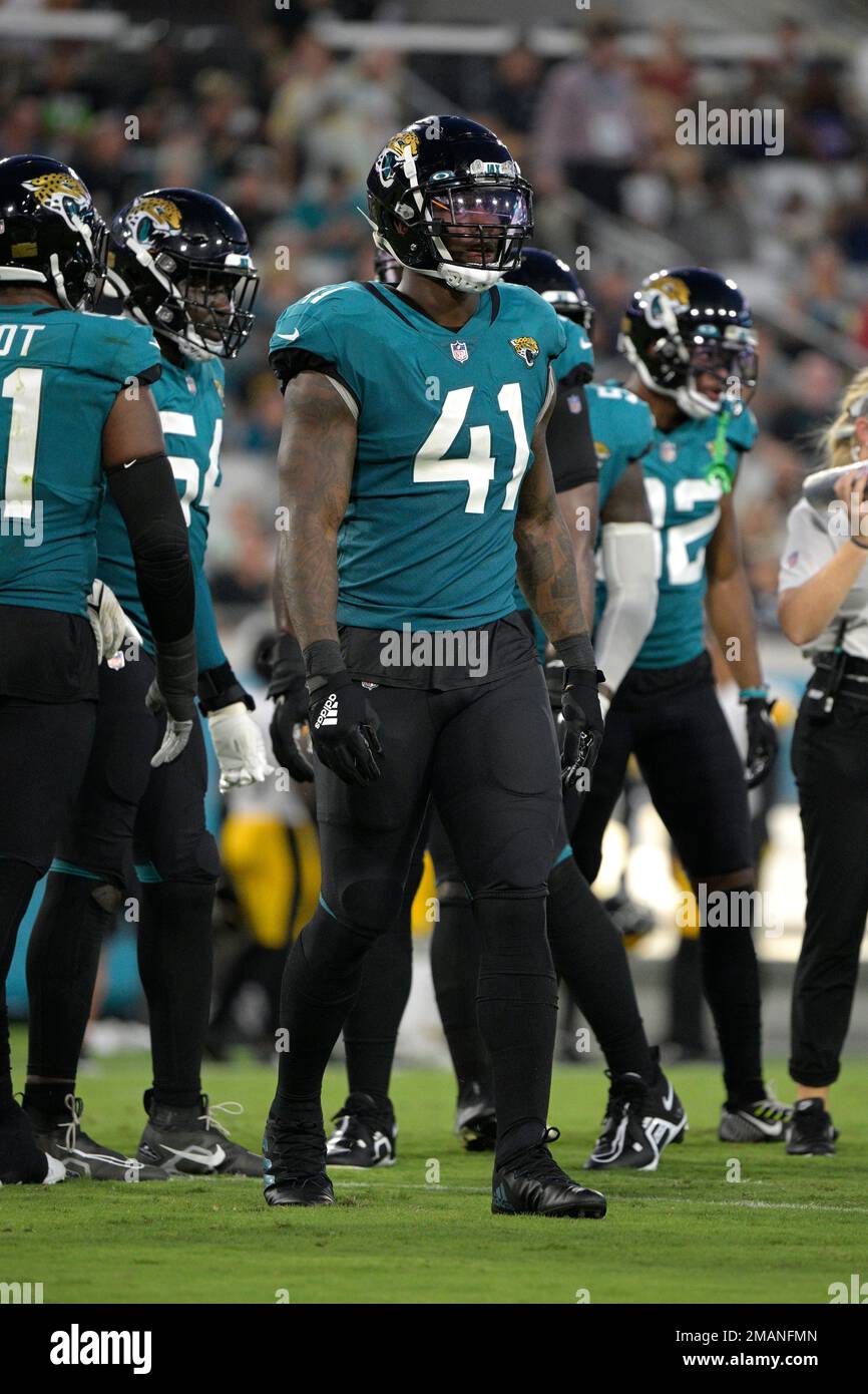 November 6, 2022: Jacksonville Jaguars linebacker Josh Allen (41) is  introduced before a game against the Las Vegas Raiders in Jacksonville, FL.  Romeo T Guzman/CSM/Sipa USA.(Credit Image: © Romeo Guzman/Cal Sport  Media/Sipa