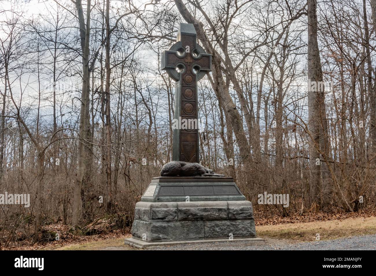 Monument to the Irish Brigade on a Cold Winter Day, Gettysburg Battlefield PA USA, Gettysburg, Pennsylvania Stock Photo