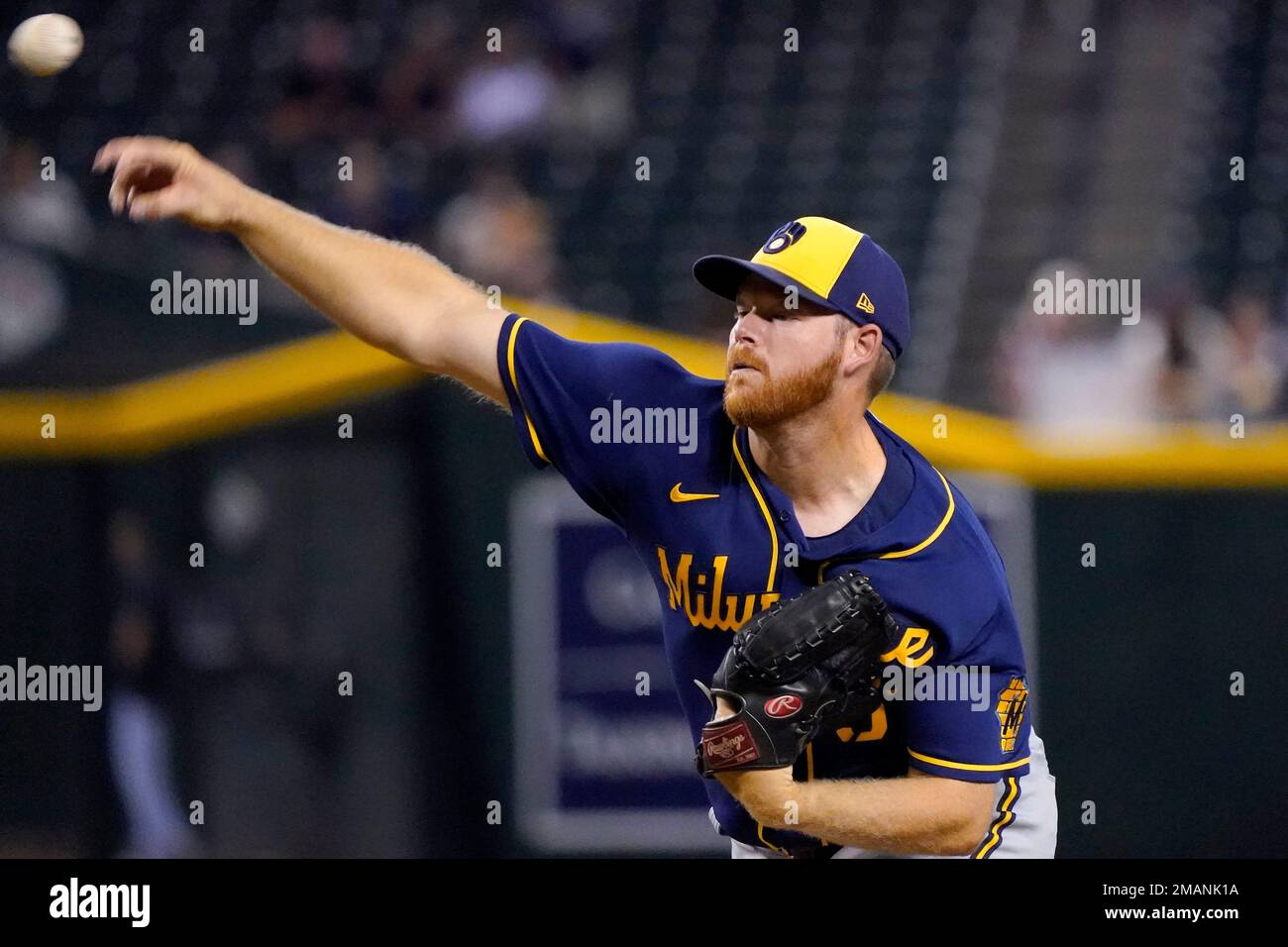 Milwaukee Brewers' starting pitcher Brandon Woodruff throws against the