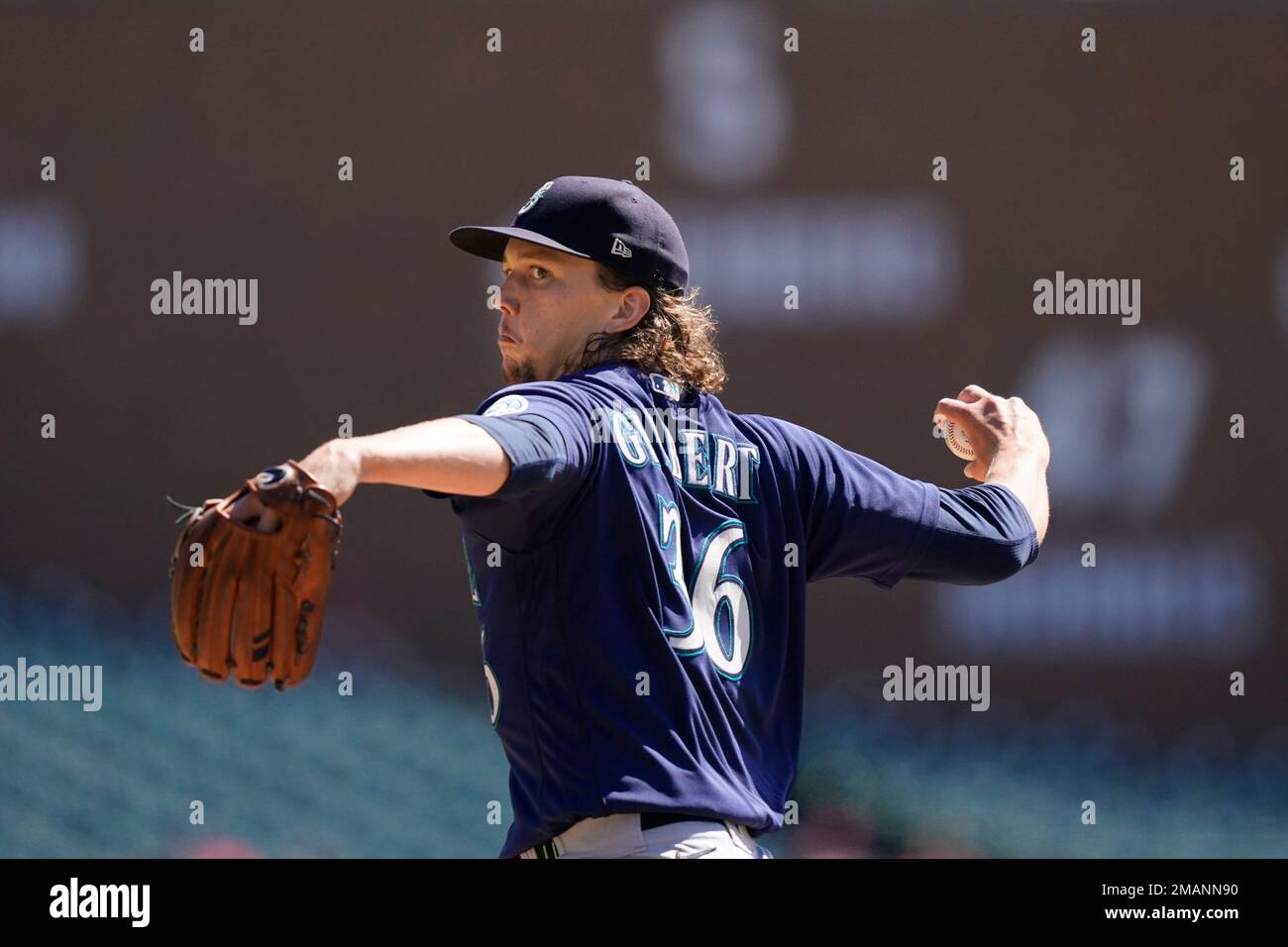 Gilbert Pitcher Seattle Mariners starting pitcher Logan Gilbert throws during the first ...