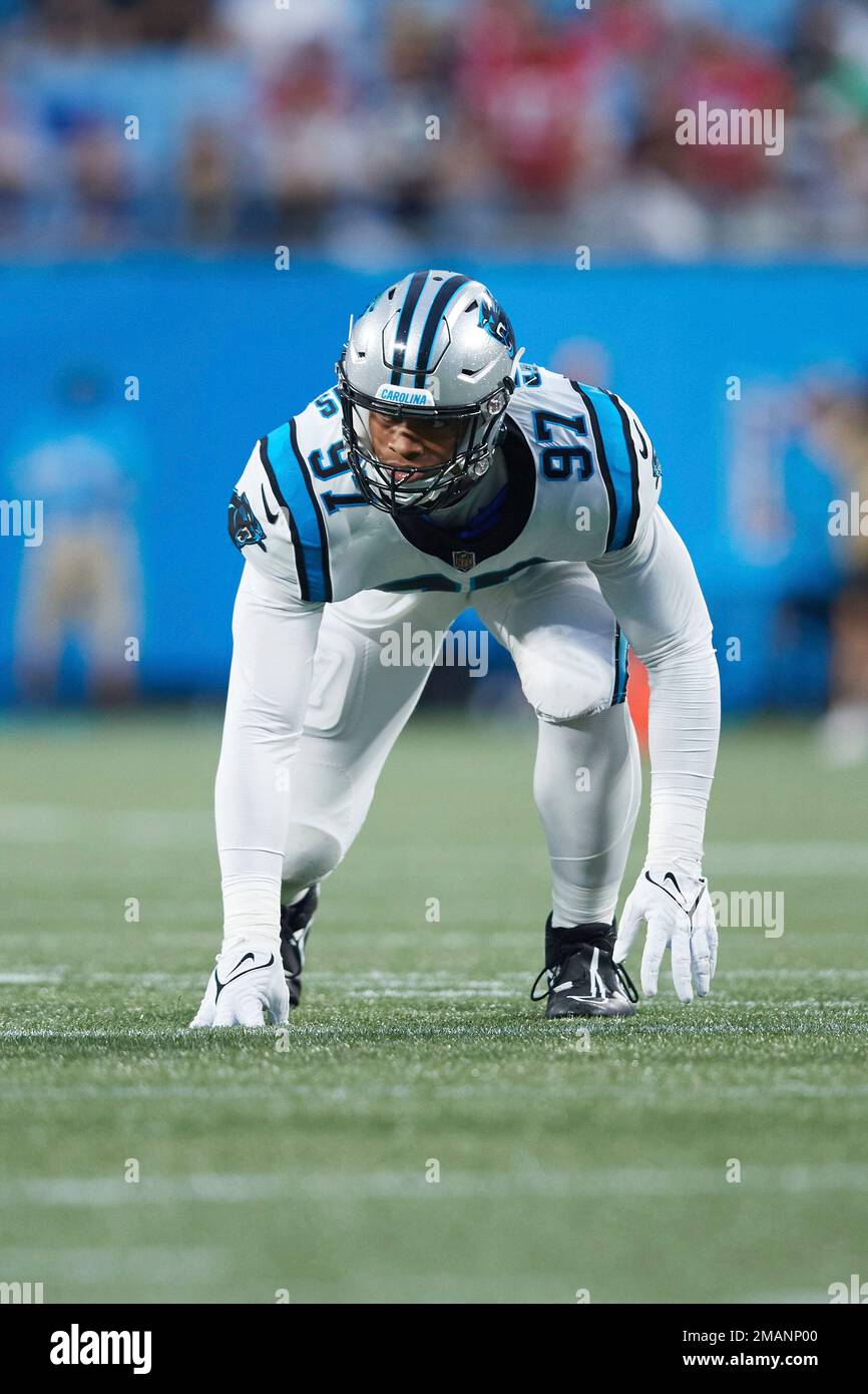 Carolina Panthers defensive end Yetur Gross-Matos (97) on defense during an  NFL preseason football game against the Buffalo Bills, Saturday, Aug. 26,  2022, in Charlotte, N.C. (AP Photo/Brian Westerholt Stock Photo - Alamy