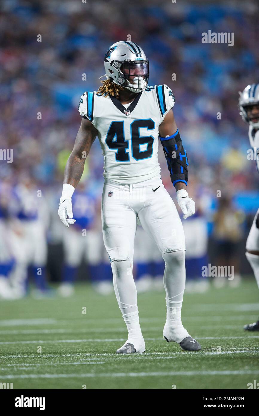 Carolina Panthers linebacker Arron Mosby (46) lines up on defense during an  NFL preseason football game against the Buffalo Bills, Saturday, Aug. 26,  2022, in Charlotte, N.C. (AP Photo/Brian Westerholt Stock Photo - Alamy