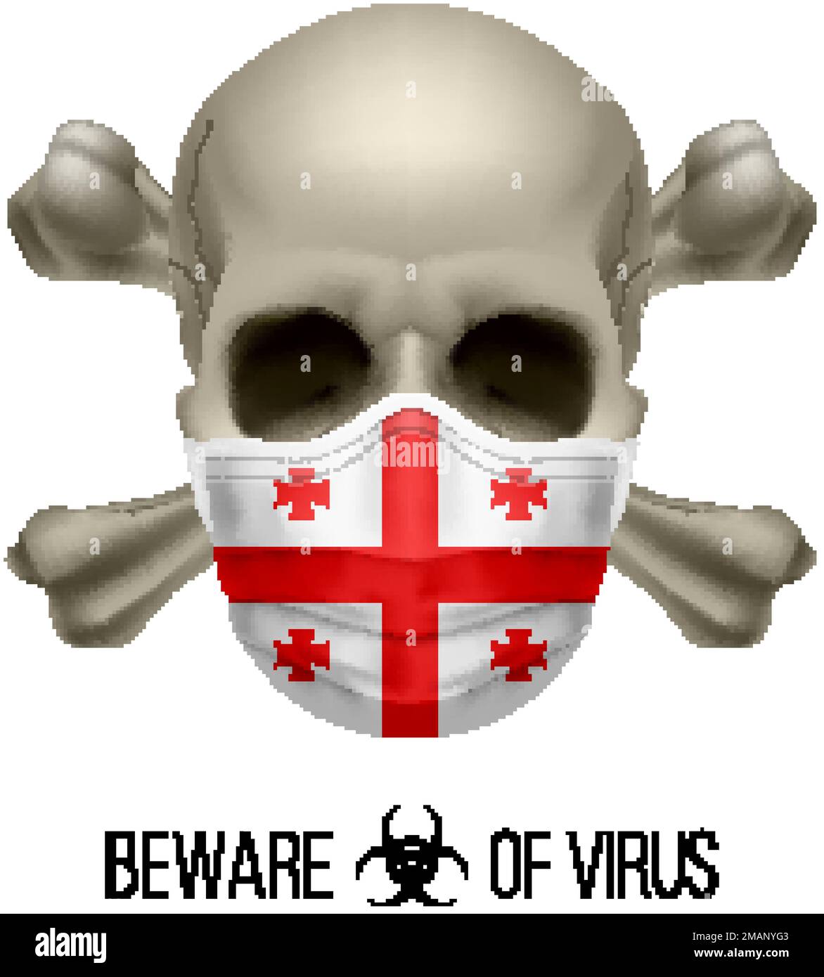 Human Skull with Crossbones and Surgical Mask in the Color of National