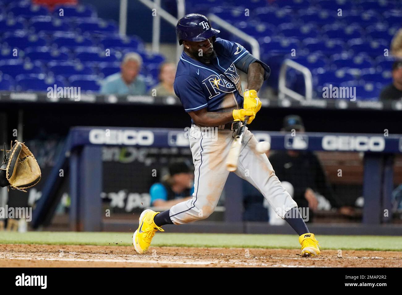 Tampa Bay Rays left fielder Randy Arozarena hits a home run in the ...