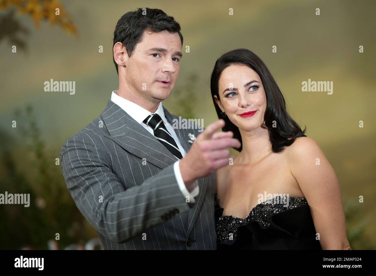 Benjamin Walker, left, and Kaya Scodelario pose for photographers upon