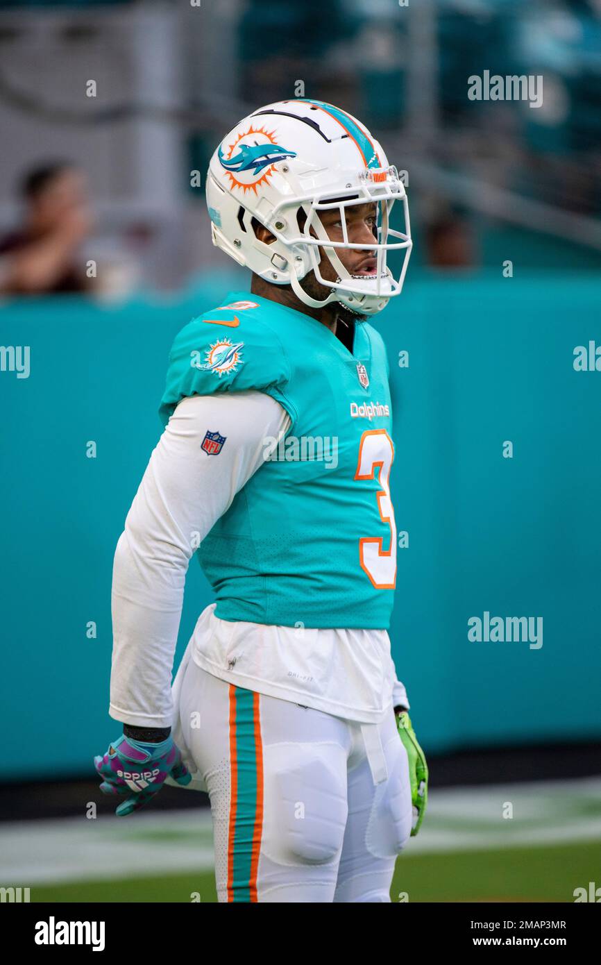 Miami Dolphins wide receiver Lynn Bowden Jr. (3) practices on the field  before an NFL football game against the Philadelphia Eagles, Saturday, Aug.  27, 2022, in Miami Gardens, Fla. (AP Photo/Doug Murray