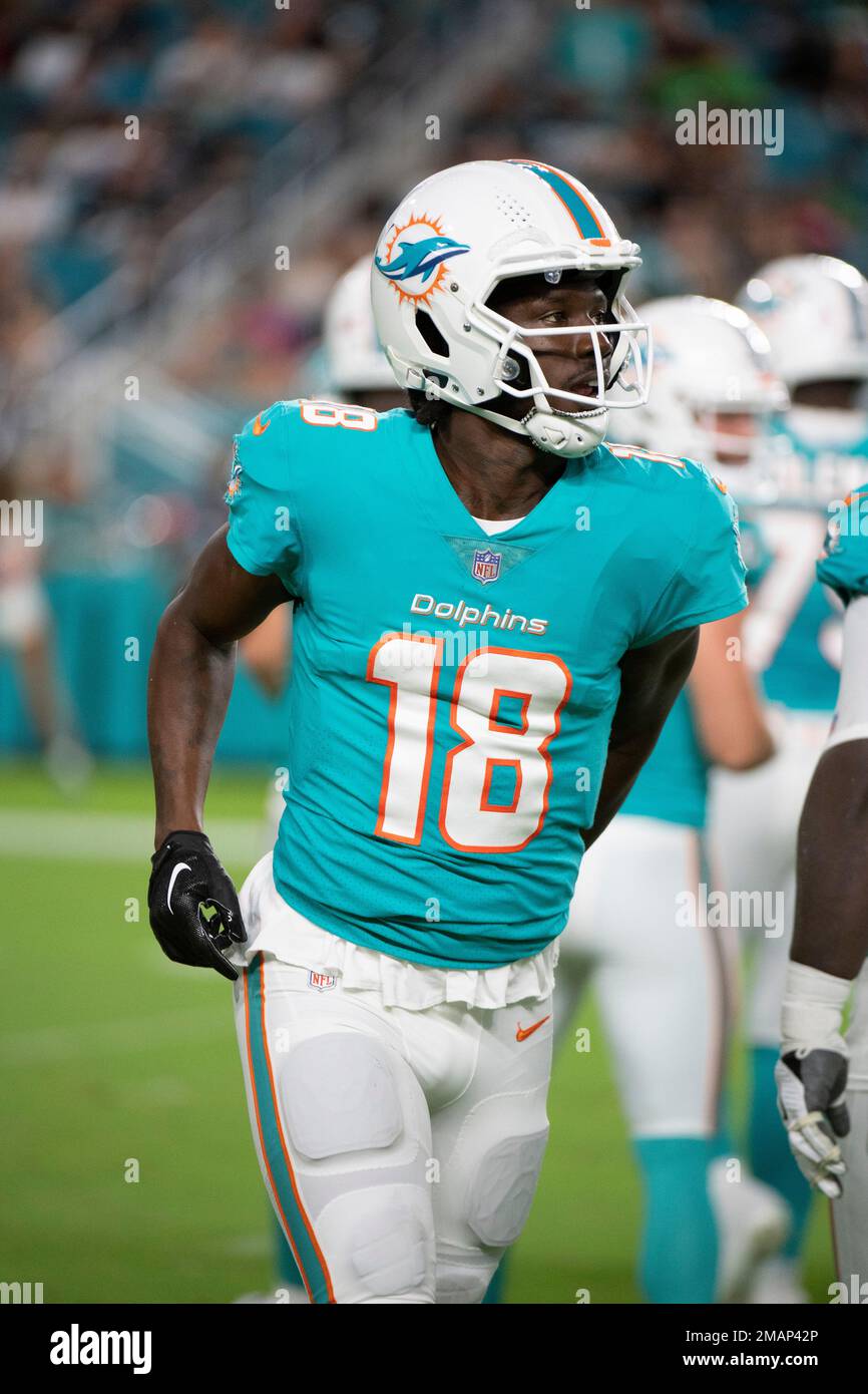 Miami Dolphins wide receiver Preston Williams (18) runs during an