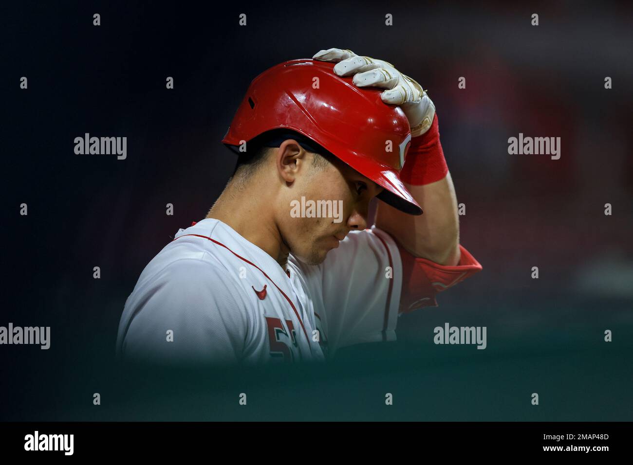 Cincinnati Reds' Stuart Fairchild waits on deck to bat during a