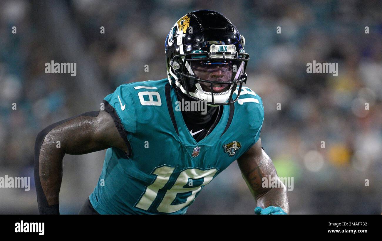 Jacksonville Jaguars wide receiver Laquon Treadwell (18) runs a route during the second half of