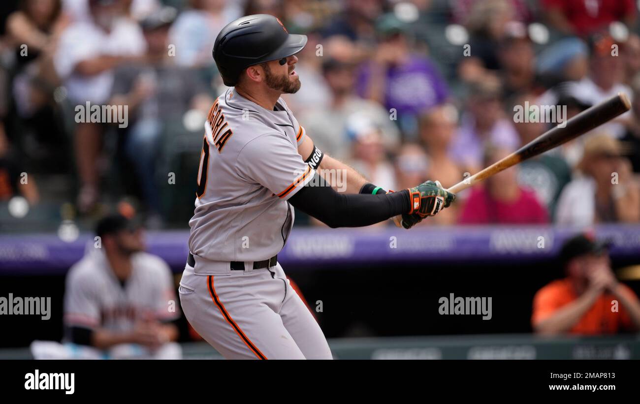 San Francisco Giants third baseman Evan Longoria (10) in the seventh