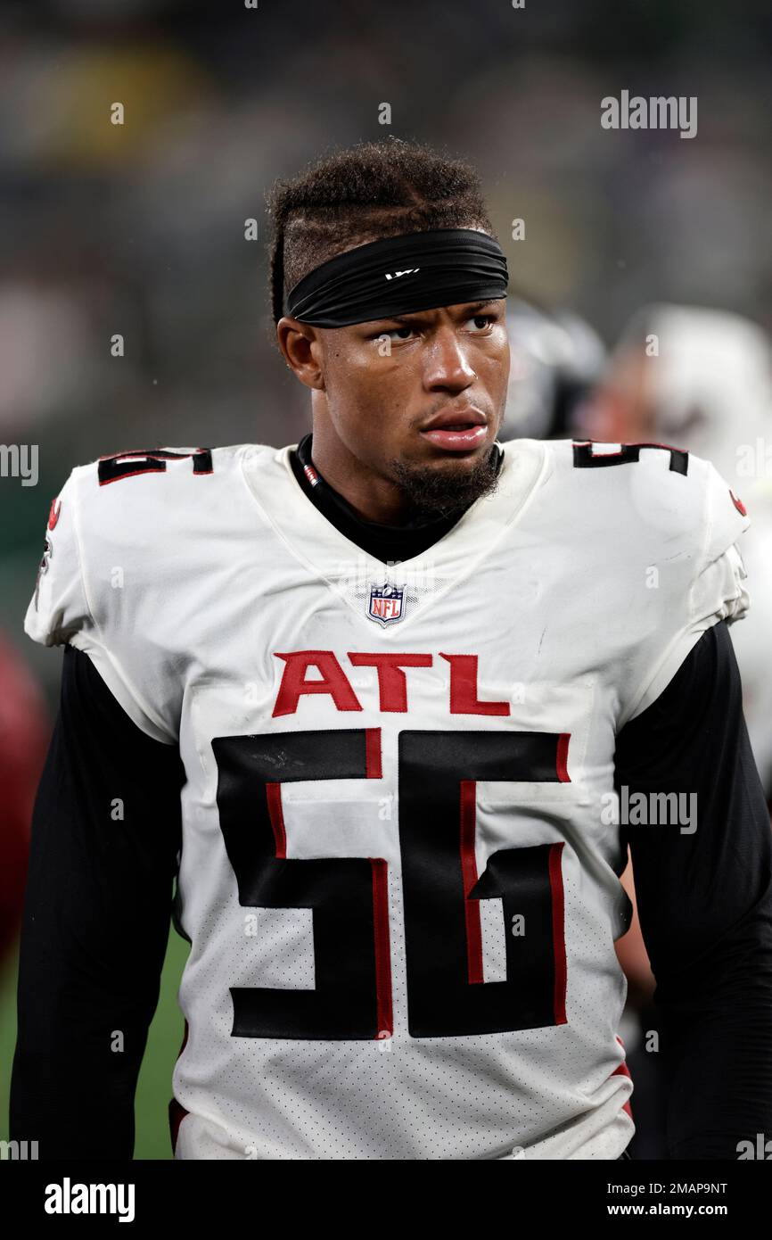 Atlanta Falcons linebacker Quinton Bell (56) looks on against the New York  Jets during a preseason NFL football game Monday, Aug. 22, 2022, in East  Rutherford, N.J. (AP Photo/Adam Hunger Stock Photo - Alamy