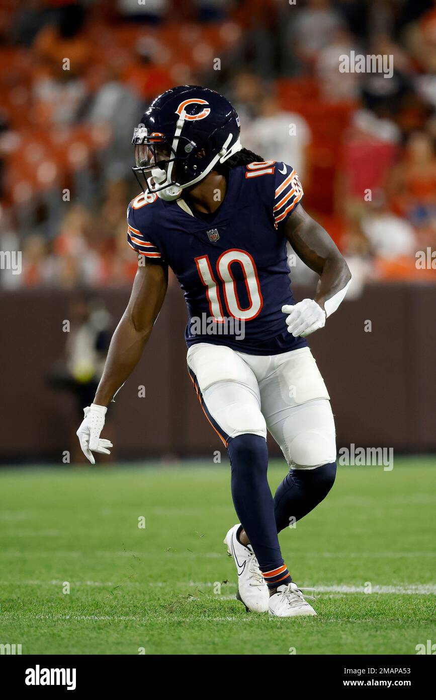 Chicago Bears wide receiver Nsimba Webster (10) lines up for a