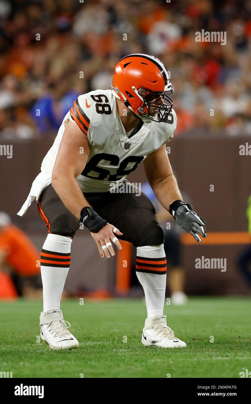Cleveland Browns guard Michael Dunn (68) looks to make a block during an  NFL preseason football game against the Chicago Bears, Saturday Aug. 27,  2022, in Cleveland. (AP Photo/Kirk Irwin Stock Photo - Alamy
