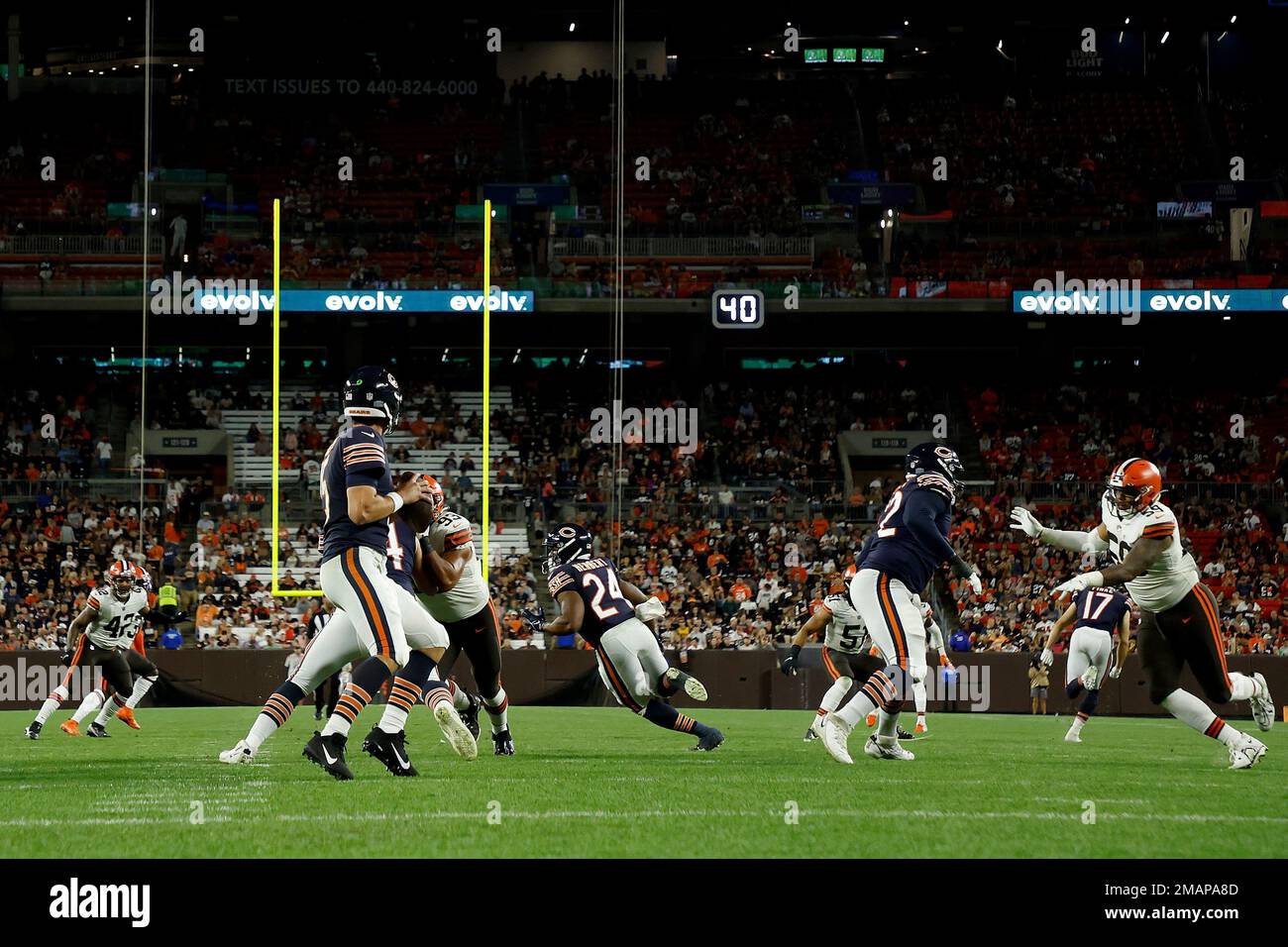 Chicago Bears quarterback Trevor Siemian looks to pass the ball