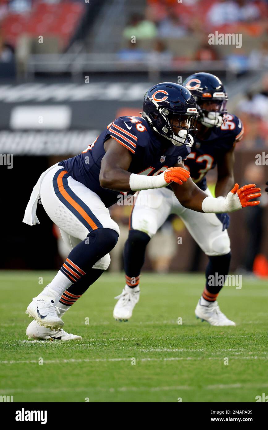 Chicago Bears linebacker Sam Kamara (46) drops back in coverage during an  NFL preseason football game against the Cleveland Browns, Saturday Aug. 27,  2022, in Cleveland. (AP Photo/Kirk Irwin Stock Photo - Alamy