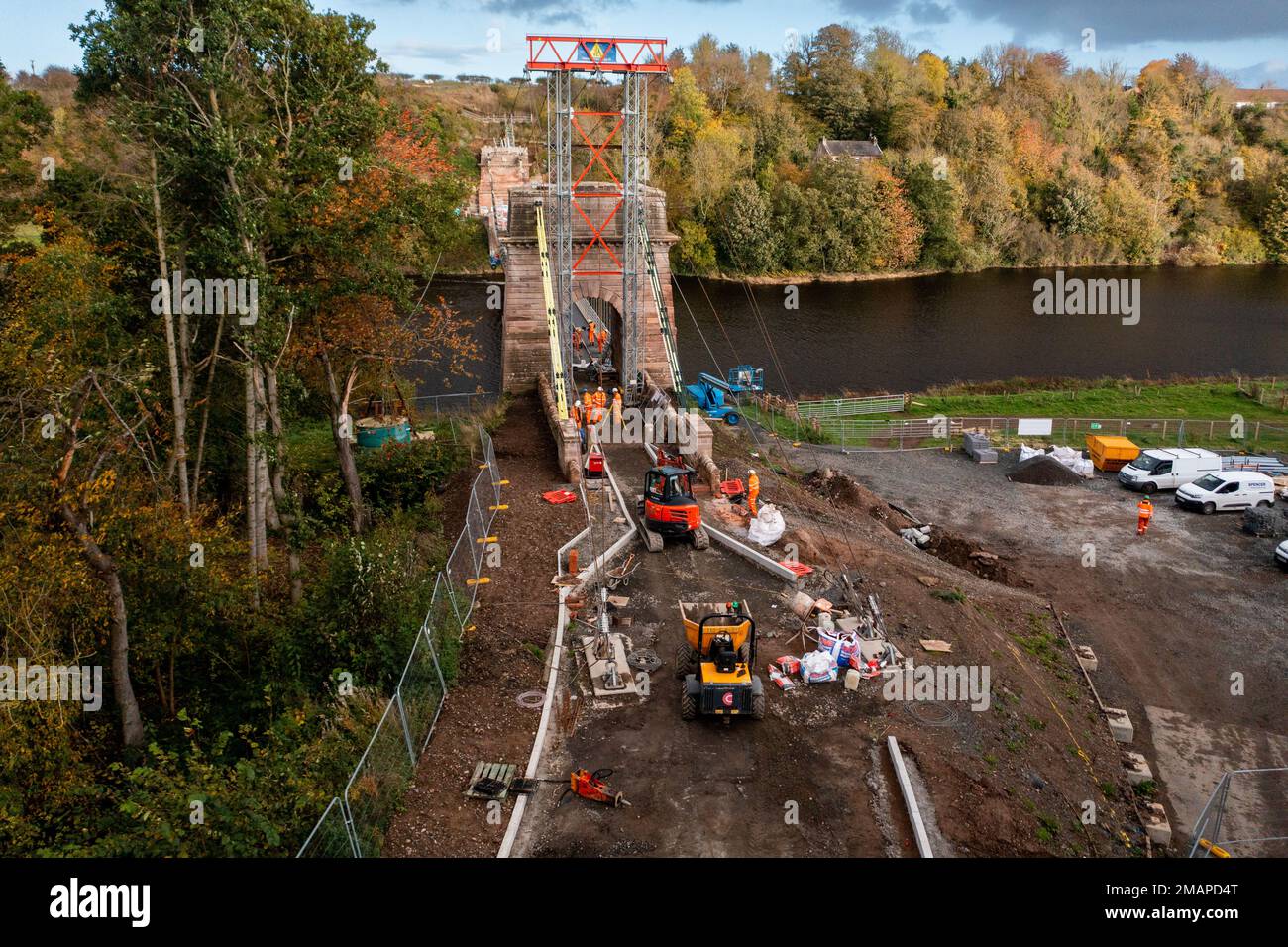 Restoration work being carried out on the Union Chain Bridge. Stock Photo