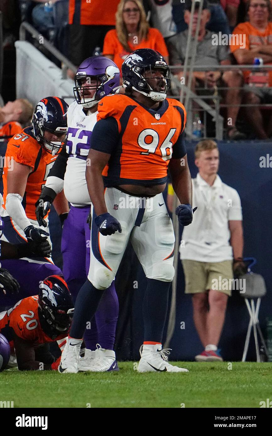 Denver Broncos defensive end Eyioma Uwazurike (96) plays against